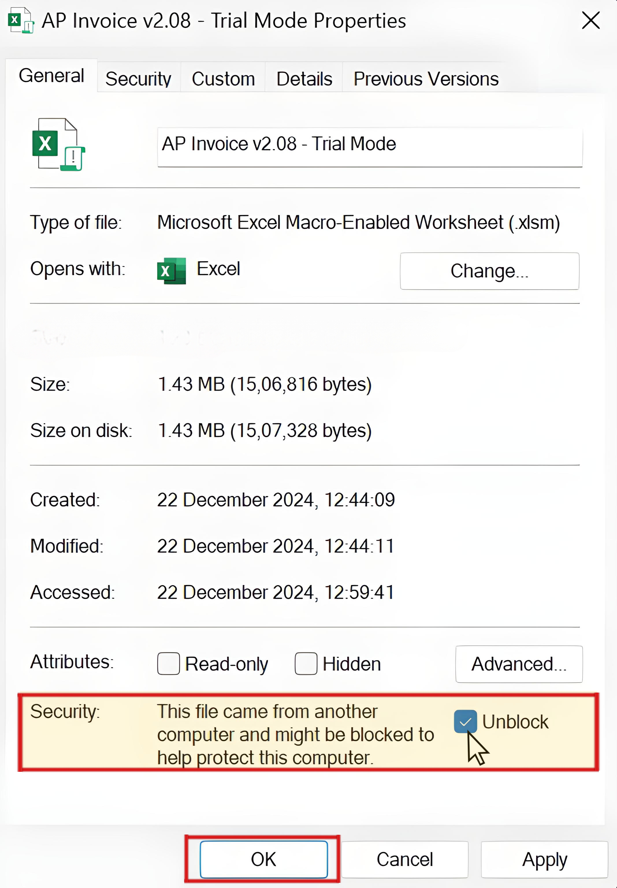 Digitally Signed Macro Certificate - Security Risk Checkbox